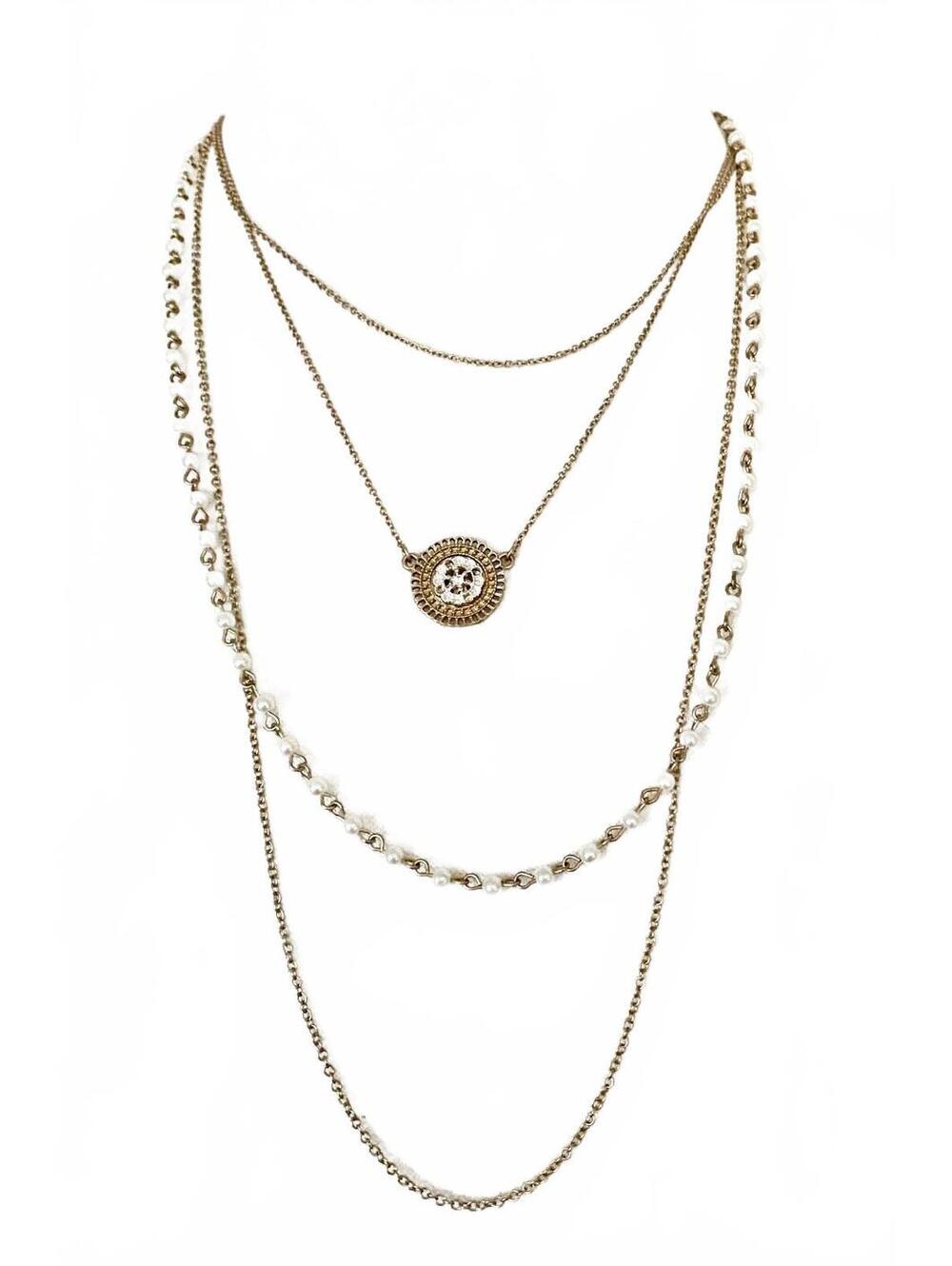NEW Loren Olivia Gold-Tone Layered Tiered 4-Strand Necklace Pearl Pendant 16" L